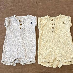 Baby Gap Henley Onesie Shorty, set of 2 (blue & grey), size 3-6 months